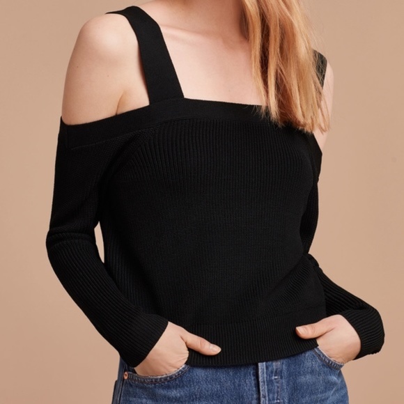 Wilfred Black Antenne Knit Ribbed Cold Shoulder Sweater Medium - Picture 1 of 10